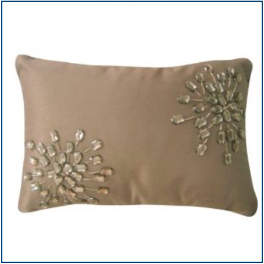 Rectangle, beige / light brown cushion cover with rhinestones