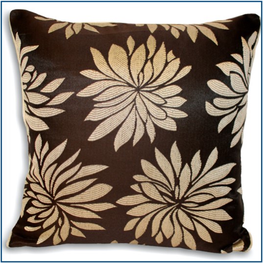 Brown cushion cover with light cream dahlia flowers