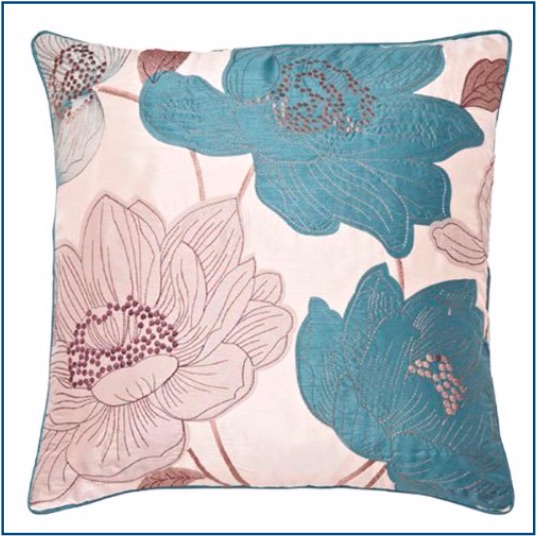 Cream cushion cover with teal and cream large flower design