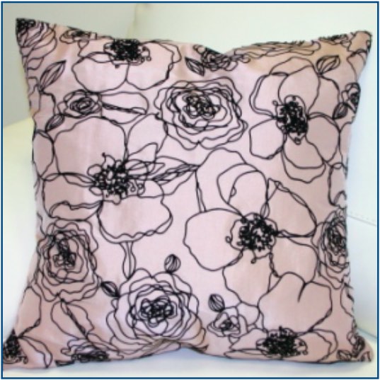 Pale heather toned taupe cushion cover with black piped floral design