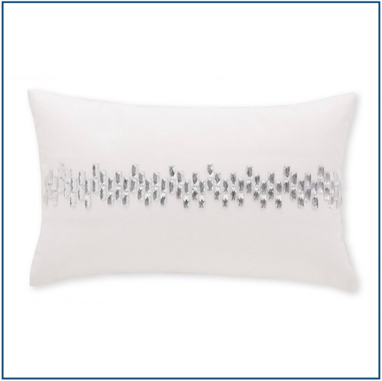 White rectangle cushion cover with row of rhinestones