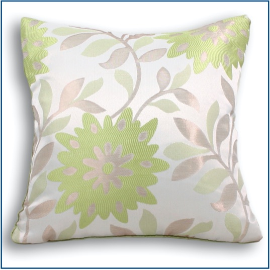 Green and beige floral design cushion cover