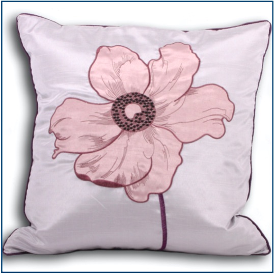 Silver cushion cover with poppy design in heather