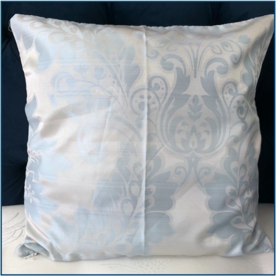 Silver cushion cover with duck egg blue classic pattern
