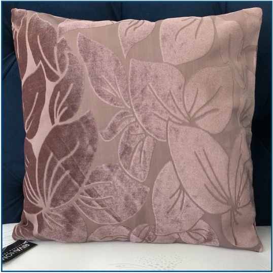 Taupe cushion cover with velvet leaf design