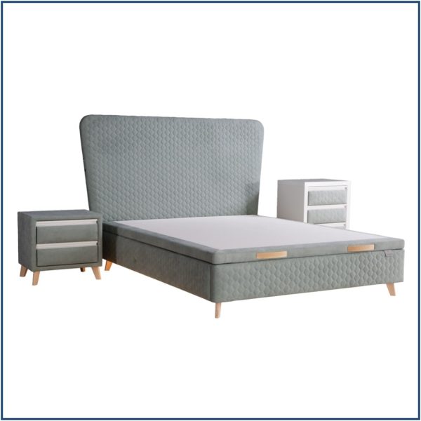Upholstered Bedside Table with 2 Inset Drawers