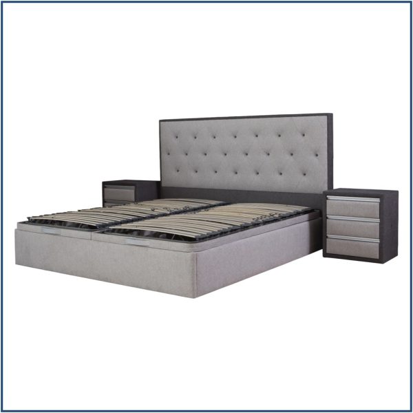 Upholstered Bedside Table with 3 Inset Drawers