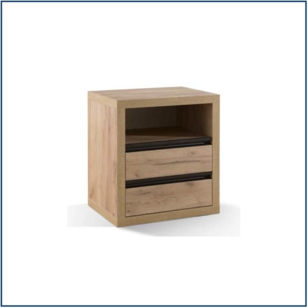 Wooden Bedside Table with 2 Inset Drawers & Shelf
