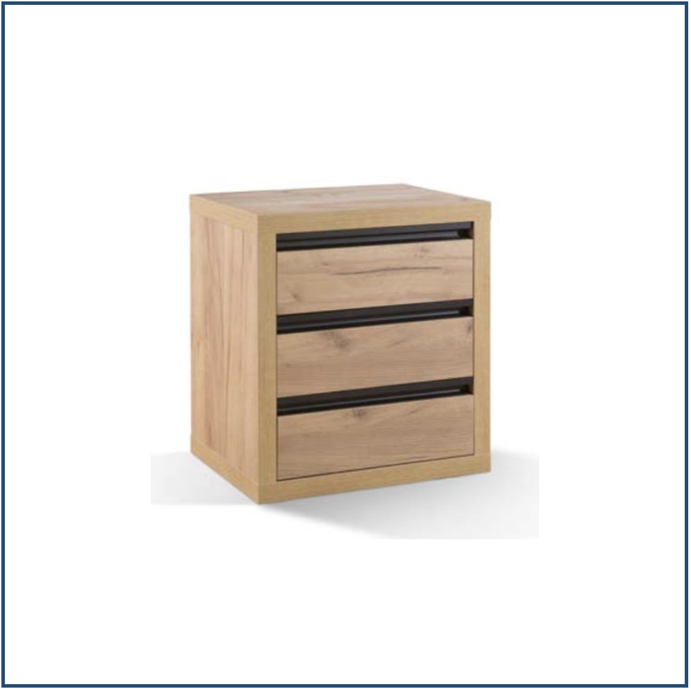 Wooden Bedside Table with 3 Inset Drawers