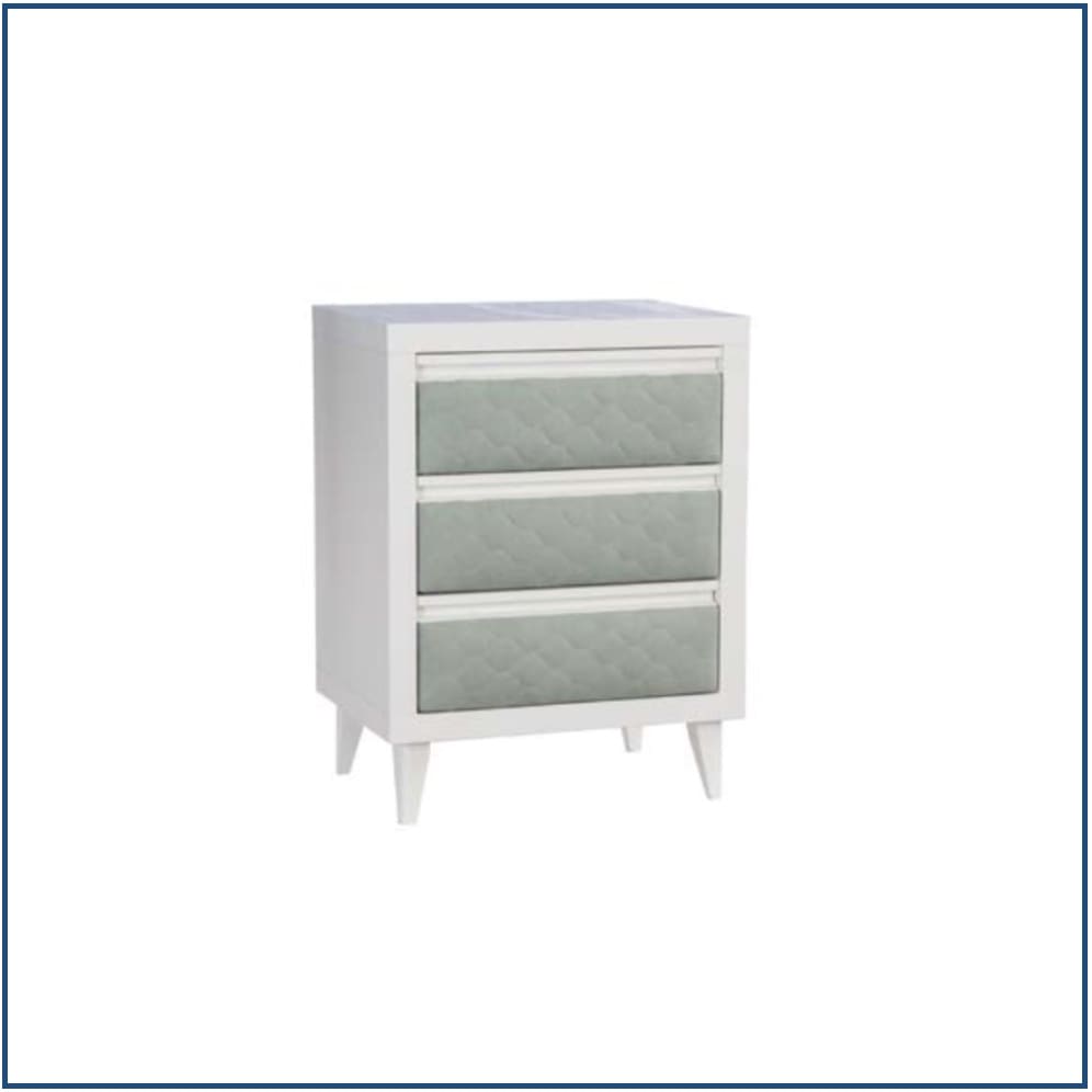 Wooden Bedside Table with 3 Upholstered Inset Drawers