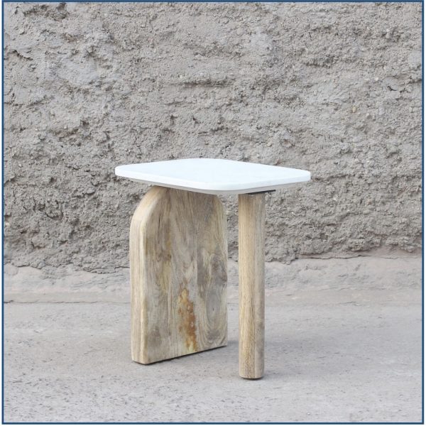 Side Table with Light Wood and Marble