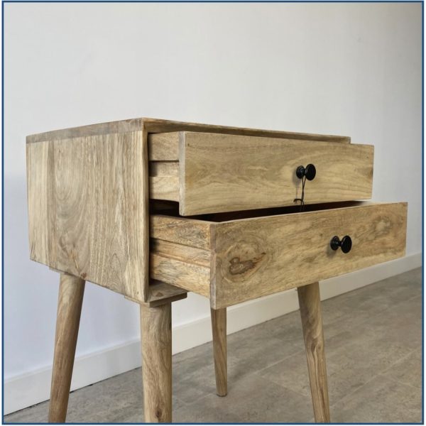 Wooden 2 Drawer Bedside Table with Long Legs